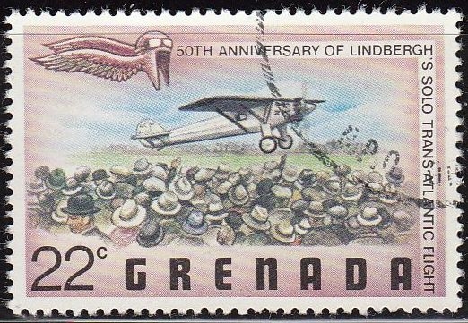 Grenada 1978 Scott 837 Sello Aniversario Zeppelin Vuelo Charles Lindbergh aterrizando en Paris 22c Matasello de favor Preobliterado 